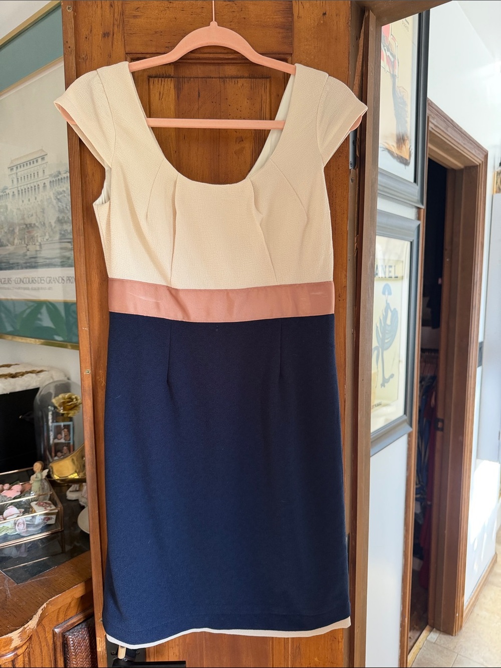 C. Luce Cream, Blush & Navy Colorblock Midi Dress